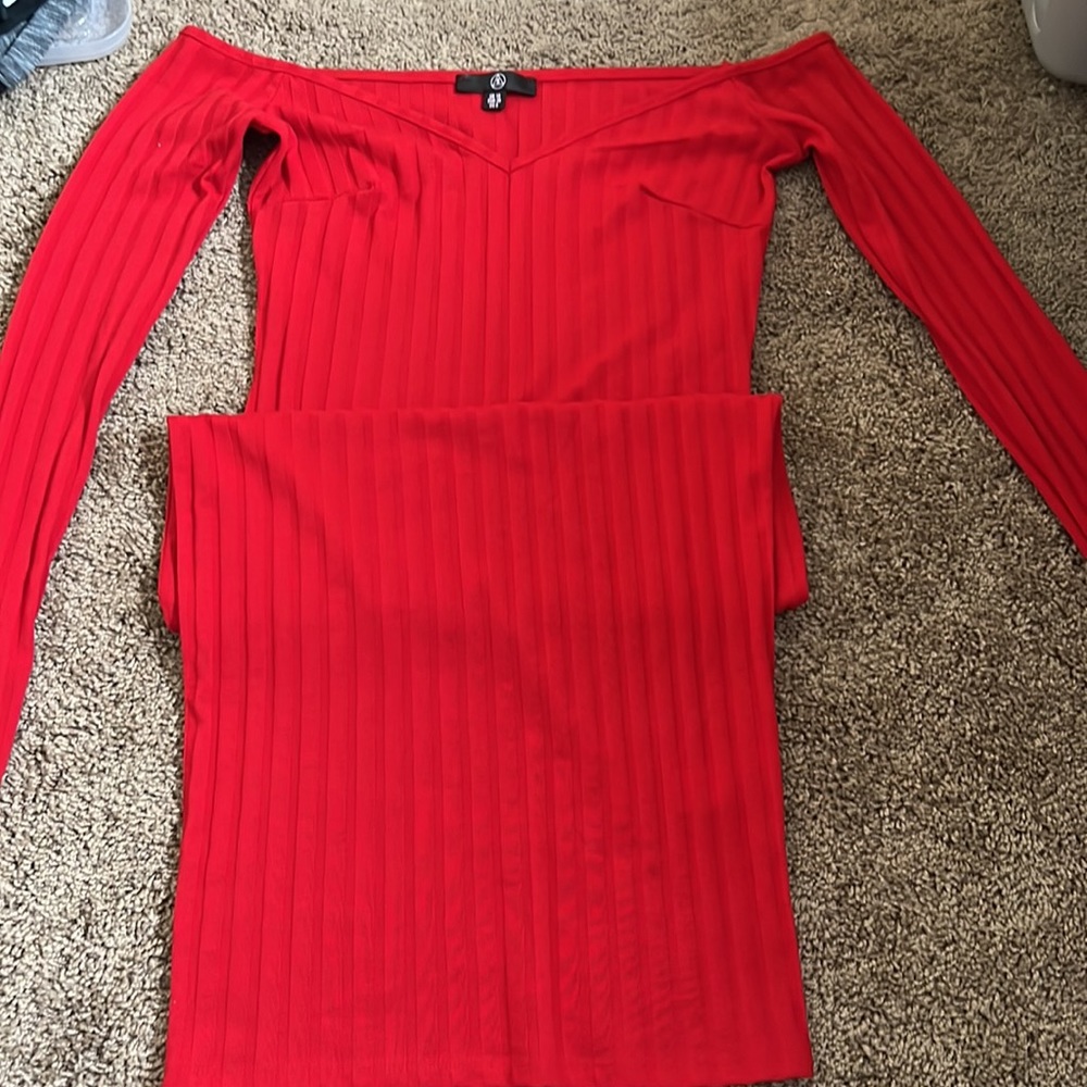 Red Boohoo midi dress